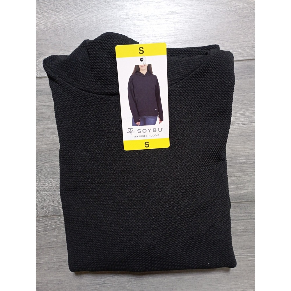 Soybu Textured Knit Hoodie Womens Small Black Long Sleeve Pullover 1805036